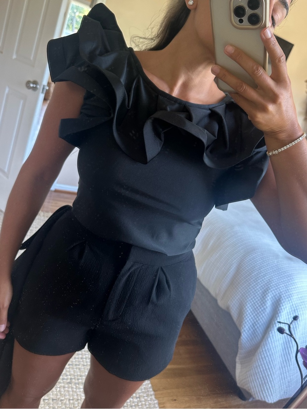 Gracia Black Structured Ruffle Top